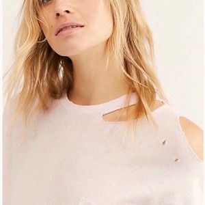 Free People Lavender Distressed Short Sleeve Lucky Oversized Tshirt L
